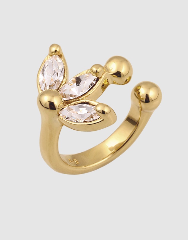 Elli Jewelry - Earrings Single Earcuff Crystal Flower 925 Sterling Silver Gold-Plated