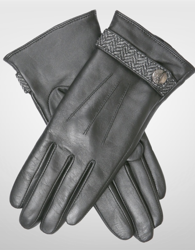 DENTS - Leather Gloves with Herringbone Strap, Stud and 3-Point Stitch Detail