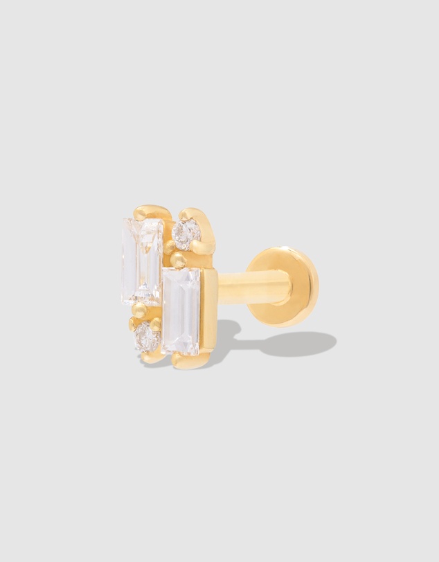 Wanderlust + Co - Baguette Diamond 14K Solid Gold Flat Back Earring