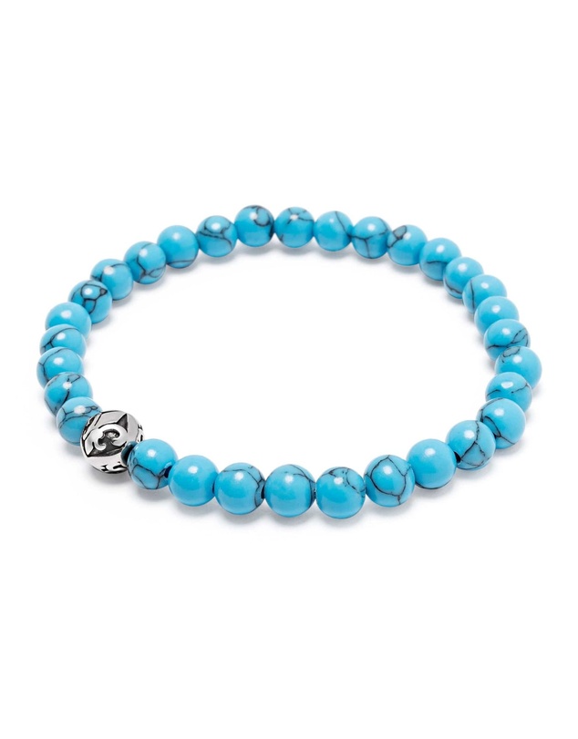 Nialaya Jewellery - Men's Wristband with Turquoise and Silver