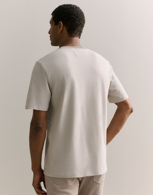 Trenery - Cotton Jacquard Contrast Collar T-shirt in Cement