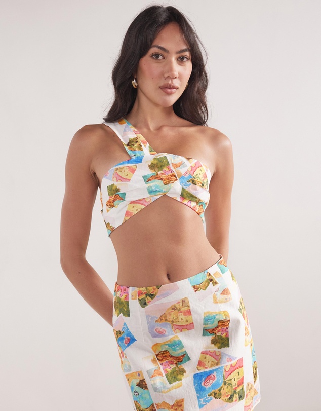 Dazie - Amalfi Amore Linen Blend Crop Top