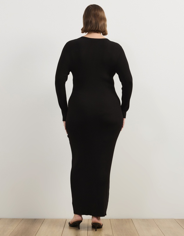Atmos&Here Curvy - Liv Long Sleeve Rib Knit Midi Dress With Hardware Detail