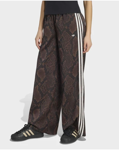 adidas Originals - SATIN SNAKE PRINT WIDE LEG TRACK PANTS Womens