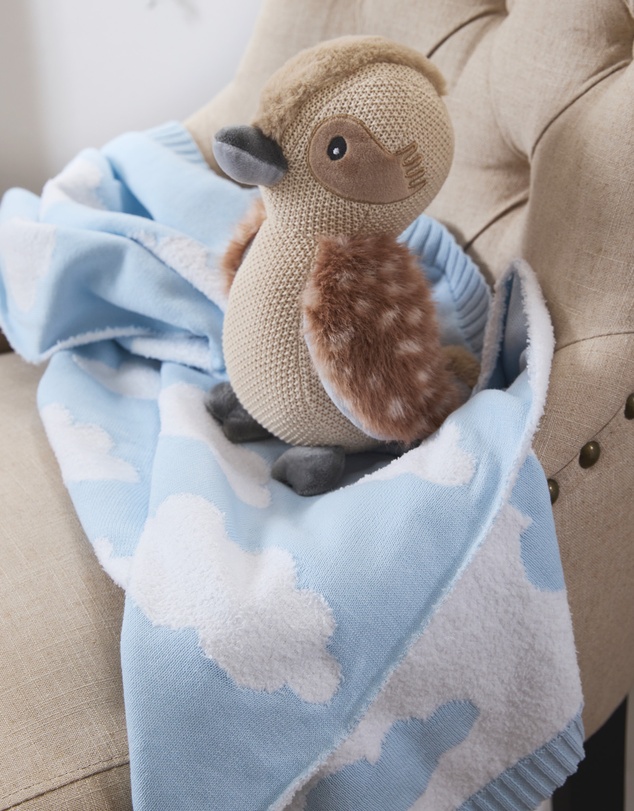 Living Textiles - Pram Knitted Blanket - Cloud Whisper / Blue