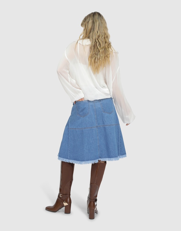 Belle & Bloom - Let Me Wander Button Front Denim Midi Skirt