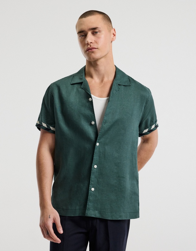 Calibre - Cuff Detail Short Sleeve Linen Shirt Sea Green