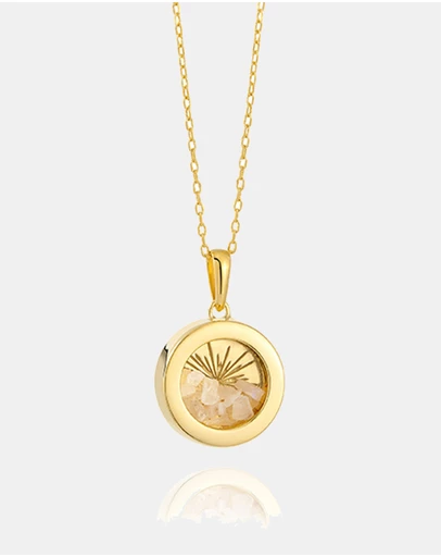 Rachel Jackson - Small Deco Sun Amulet June Birthstone Rainbow Moonstone Necklace (Wisdom & Luck)