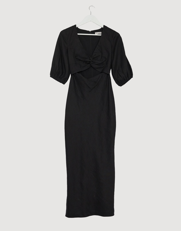 Revibe - Repaired AERE Idalia Twist Front Linen Midi Dress - AU 8