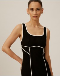 Tussah - Contrast Piping Crepe Midi Dress