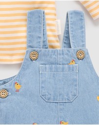 Purebaby - Chook Embroidered Denim Overall Set -Kids-Babies