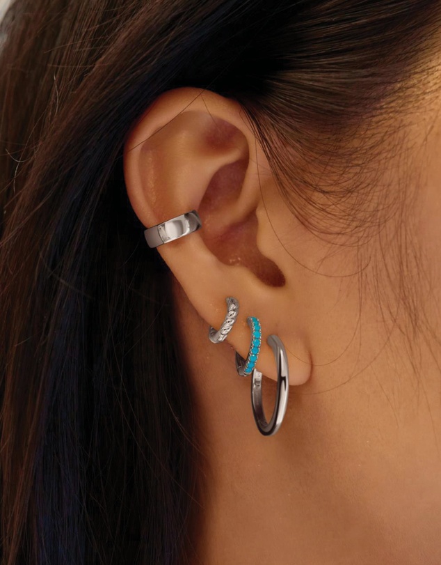 Ania Haie - Silver Aqua Blue Row Huggie Hoop Earrings