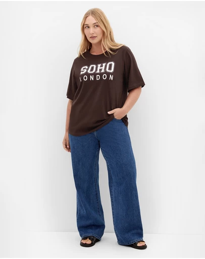City Chic - Plus size Curved Hem Soho Cotton Tee - chocolate
