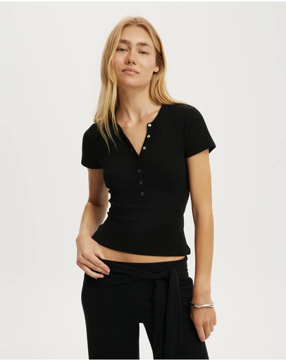 Cotton On - Blake Rib Henley Short Sleeve