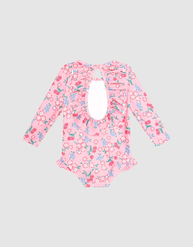 Huxbaby - Tropical Cherry Floral Frill Neck Swimsuit - Babies-Teens