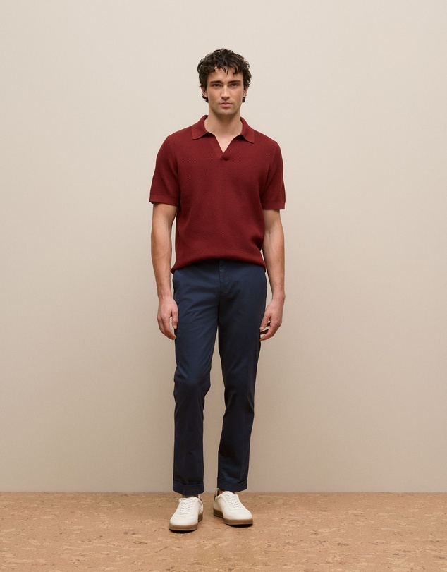 Trenery - Cotton Texture Stitch Polo in Auburn