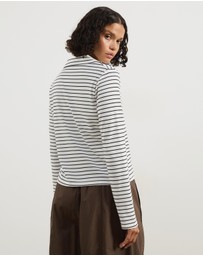 Atmos&Here - Long Sleeve Stripe V-Neck Top