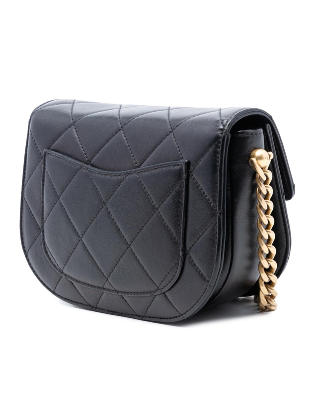 Pre-Loved by Azura Reborn - Pre-Loved Mini CC Quilted Shiny Calfskin Round Moon Messenger Flap