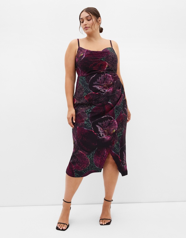 City Chic - Plus size Marisol Orchid Print Midi Dress - blackberry