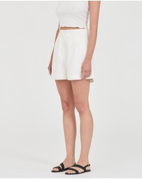FRIEND of AUDREY - The Linen Blanket-Stitch Shorts