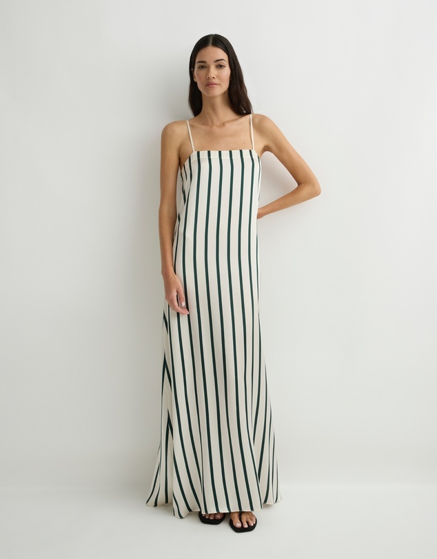 BONDI BORN - Cannes Silk Slip Dress - Forest Stripe