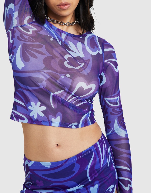 Neon Hart - Holly Printed Mesh Long Sleeve Top
