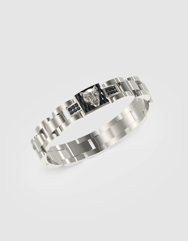 GUESS - GUESS Mens Silver-Tone Panther Flat Bracelet