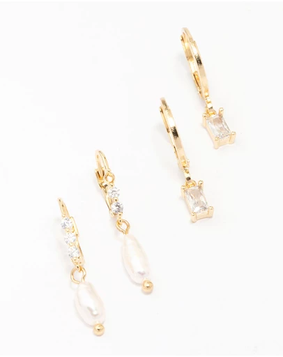 Lovisa - Gold Plated Baguette & Pearl Earring Pack
