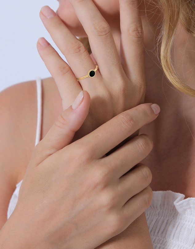 Elli Jewelry - Ring Circle Enamel 925 Sterling Silver Gold-plated
