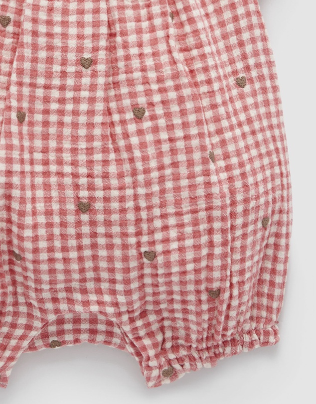 Purebaby - Heart Gingham Embroidered Romper -Kids-Babies