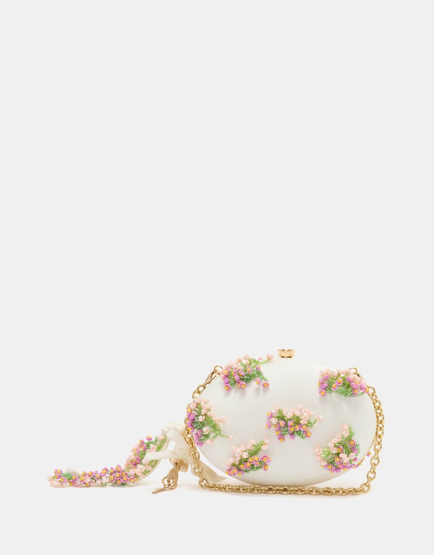 Self Portrait - Satin Floral Beaded Oval Clutch