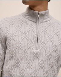 Trenery - Merino Nep Cable Half Zip in Grey Melange