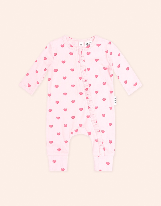 Huxbaby - I Heart You Pointelle Frill Zip Romper - Babies