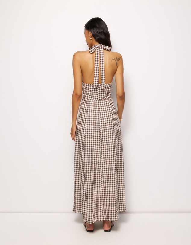 Revibe - Repaired AERE Nolana Gingham Halter Maxi Dress - AU 8