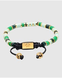 Nialaya Jewellery - Men's Beaded Bracelet with Green and Gold Disc Beads