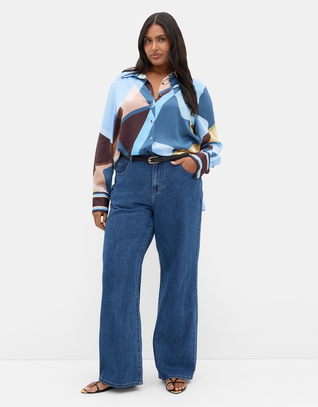 City Chic - Plus size Amaya Abstract Print Shirt - blue