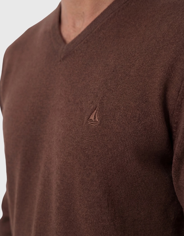 Coast Clothing - V-Neck Cotton Jumper - Chocolate