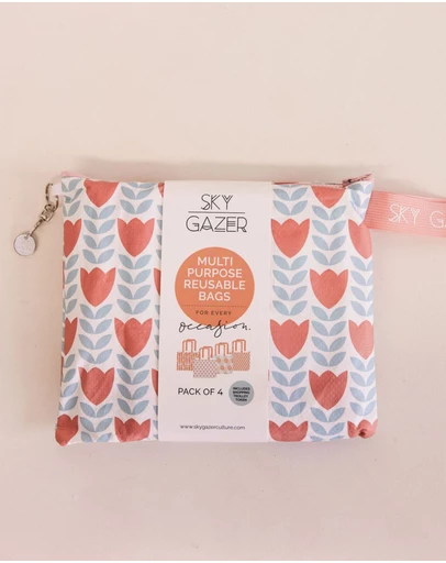 Sky Gazer - Multi-Use Reusable Bags (Pack of 4)- Pale Blue & Pink