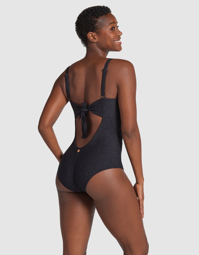 Leonisa - Glittery Backless Tummy Shaping One-Piece Swimsuit with Mesh