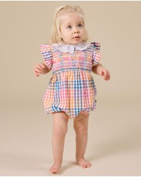 Goldie + Ace - Rainbow Gingham Lani Smocked Romper - Babies