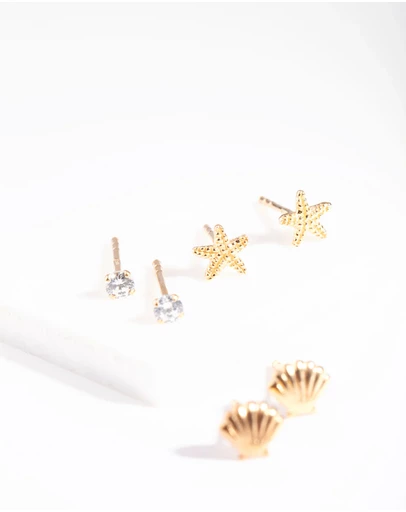 Lovisa - Gold Plated Sterling Silver Seaside Stud Earring Pack