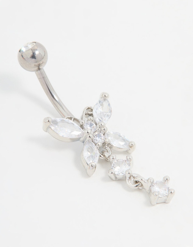 Lovisa - Titanium Cubic Zirconia Butterfly Drop Belly Bar