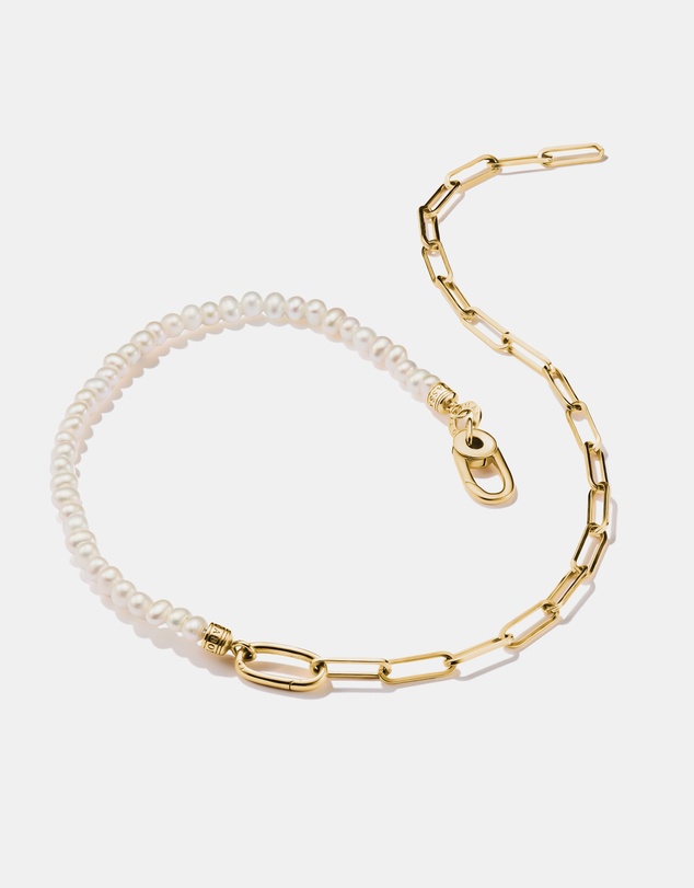 THOMAS SABO - THOMAS SABO Connect Charm Necklace Paperclip with Pearls Gold