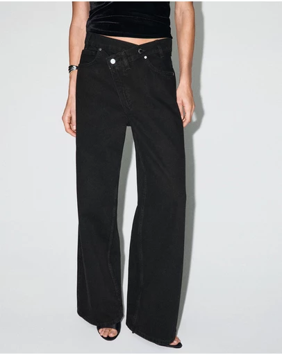 M.N.G - Wide-Leg Mid-Rise Jeans With A Crossover Waistband