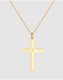 Kuzzoi - ICONIC EXCLUSIVE - Necklace Chain with Cross Pendant Massive in 925 Sterling Silver Gold Plated