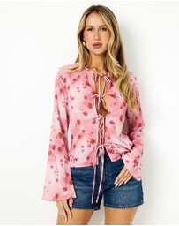 Dazie - Cherry Blossom Tie Front Top