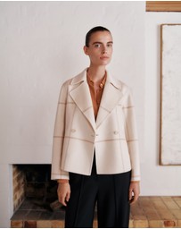 Trenery - Double Faced Wool Check Peacoat in Stone