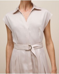 Trenery - Soft Pleat Belted Dress in Stone