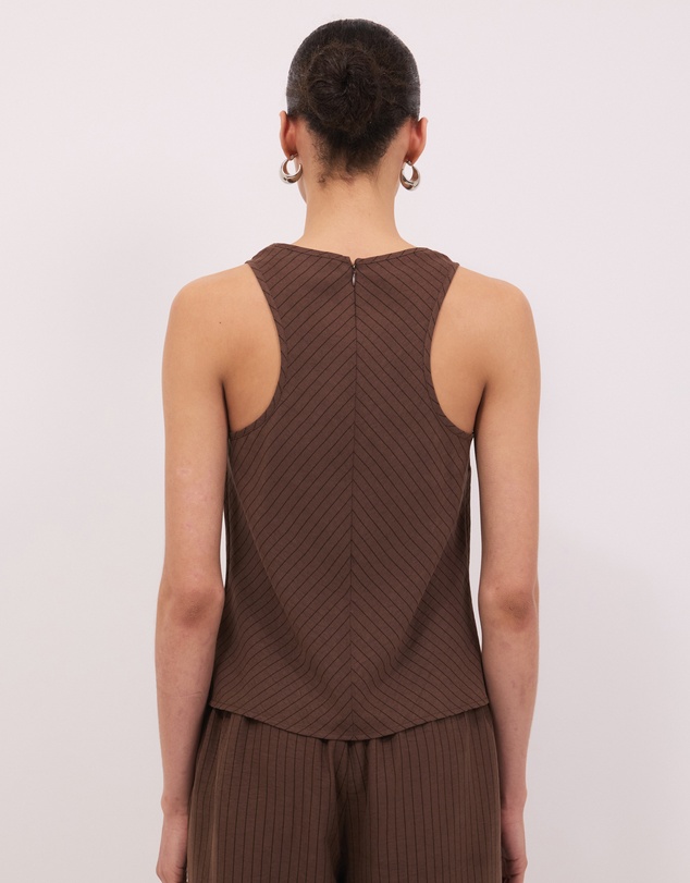 Calli - Andy Pinstripe High Neck Racer Back Sleeveless Top