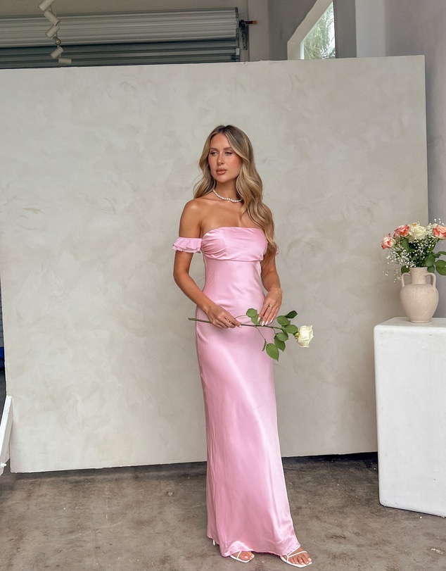 Beginning Boutique - Elvira Pink Satin Formal Maxi Dress
